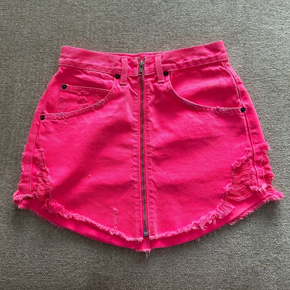 CARMAR denim neon pink Beatrice skirt